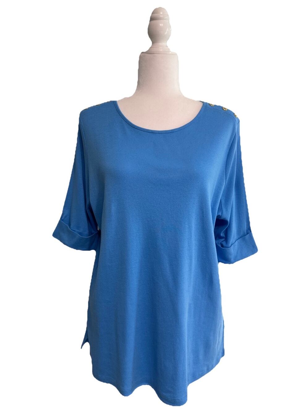 Lauren Ralph Lauren Top Womens 1X Blue Cotton